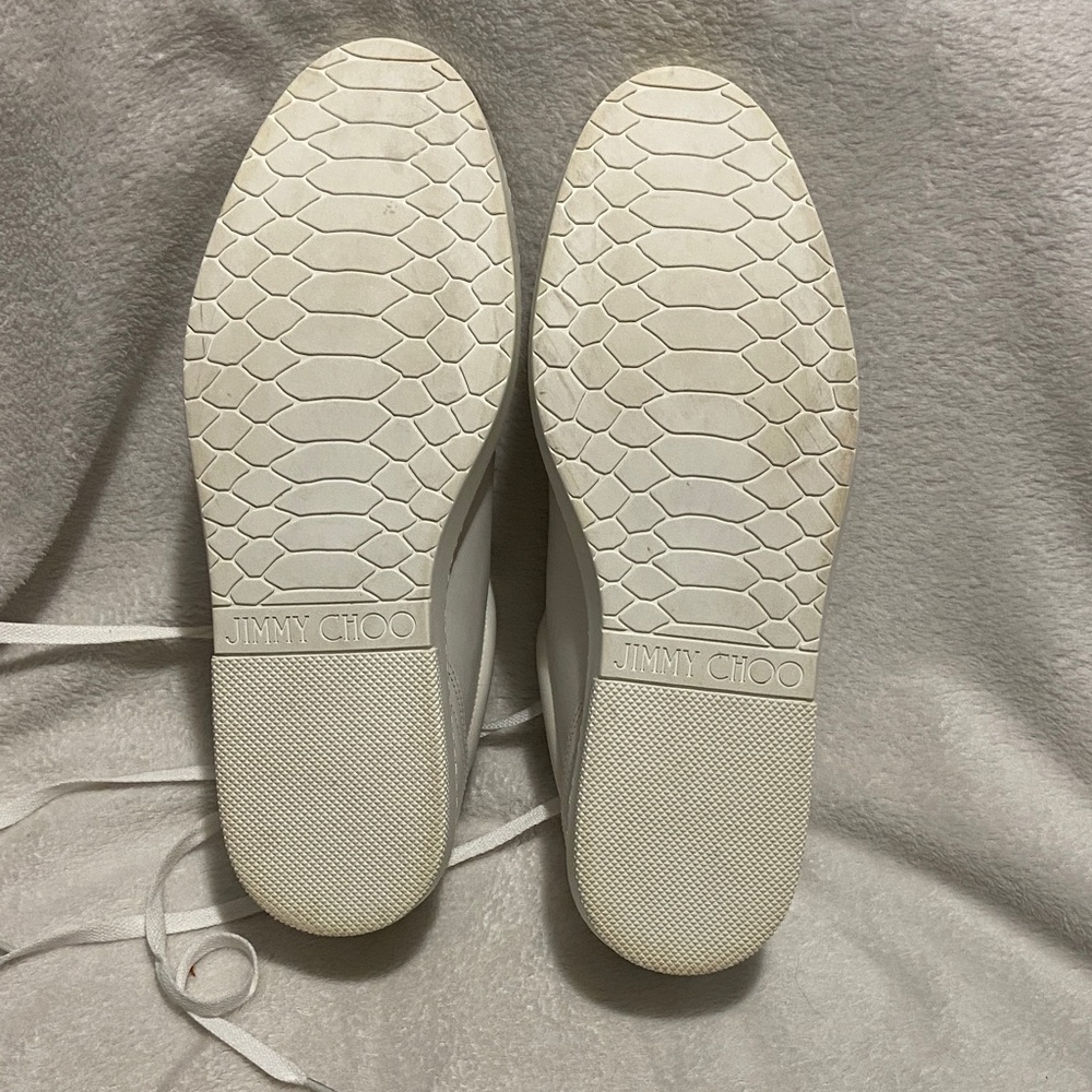 Jimmy Choo Off-White Leather Low-Top Sneakers with Silver Accents - Picture 5 of 11
